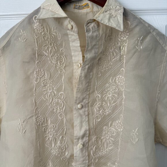 Barong Tagalog Piñas Pineapple Fibers Filipino Short-Sleeve Shirt Men's Small - Picture 3 of 4